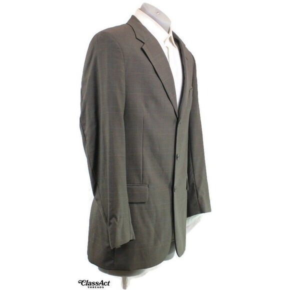 Jos A Bank 2 Piece Suit Mens Green Glen Plaid 3 Btn Wool 44L Pleated Fronts 36 W - Picture 4 of 10
